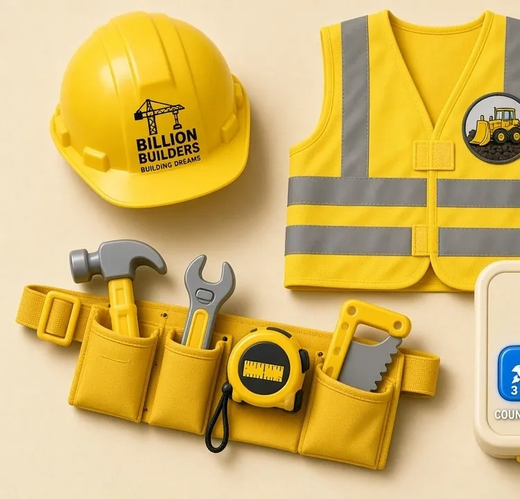 Hard hat, vest and tool belt